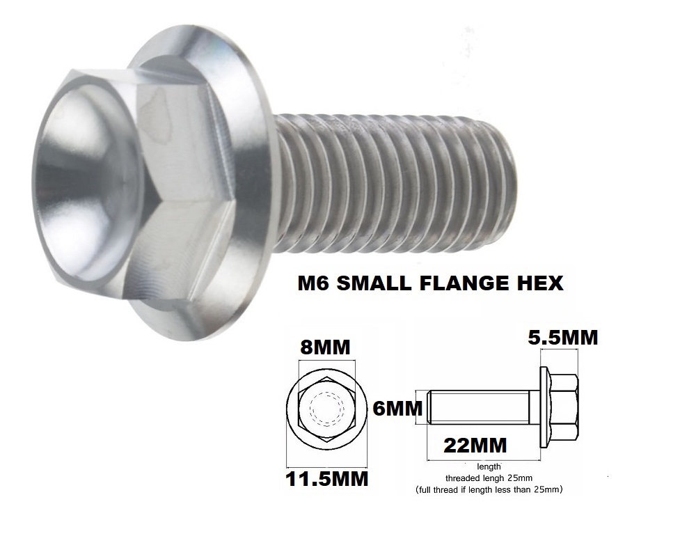 M6X22MM 1.00 THREAD PITCH TITANIUM FLANGE 8MM HEX BOLT GRADE 5